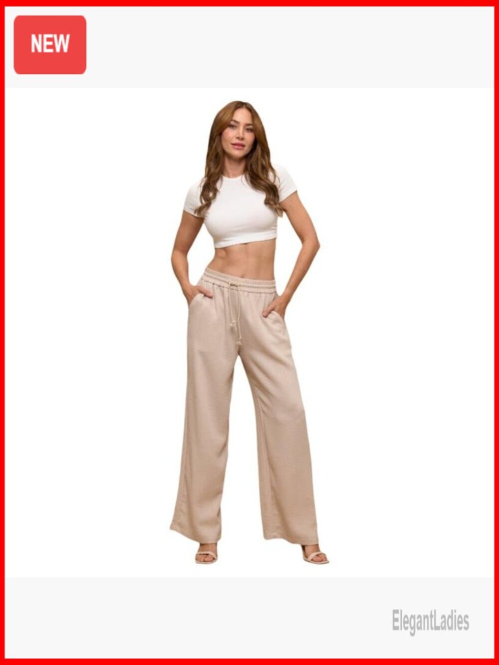 High Waisted Flowy Palazzo Wide Leg Pants with Pockets - Picture 3 of 5
